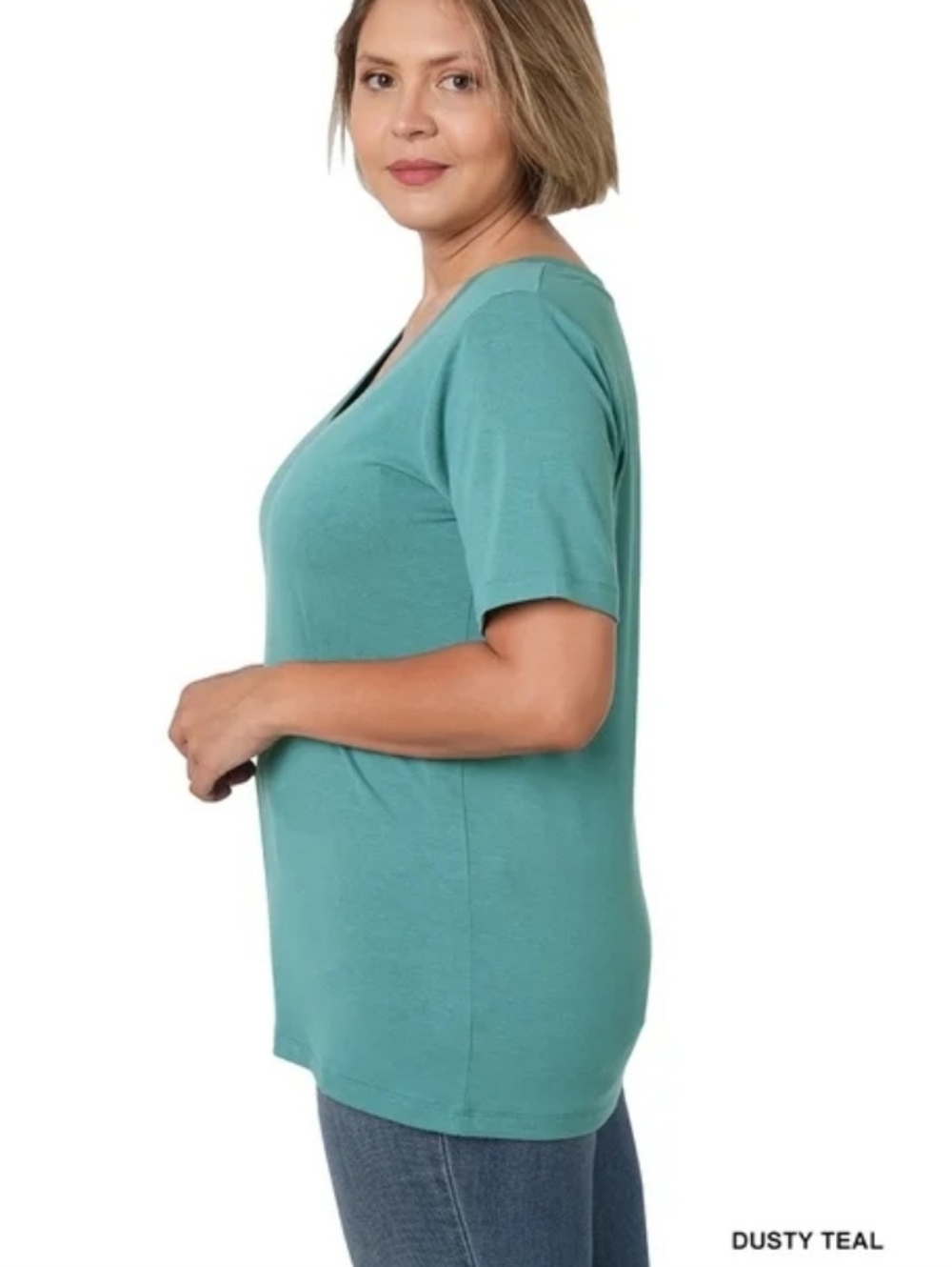 ZENANA Dusty Teal V-Neck Tee | Size 3XL | NWT - Picture 2 of 5